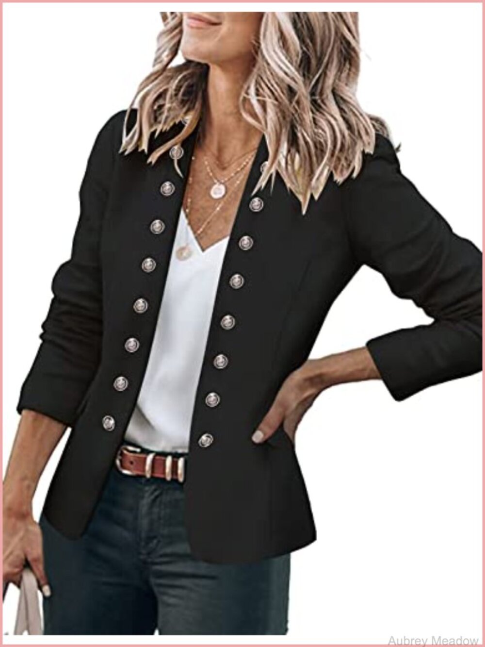GRAPENT Women's Open Front Blazer Business Casual Button Pockets Long Sleeve